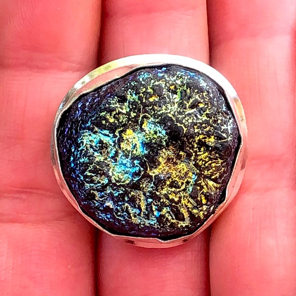 Sterling Silver 925 Handmade Rainbow Druzy Quartz Gemstone Ring Size 7 - Picture 1 of 7